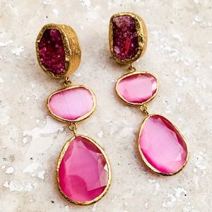 Handmade druzy and cat eye crystal drop earrings